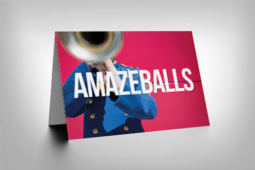 Marching band trumpet with 'Amazeballs' quote