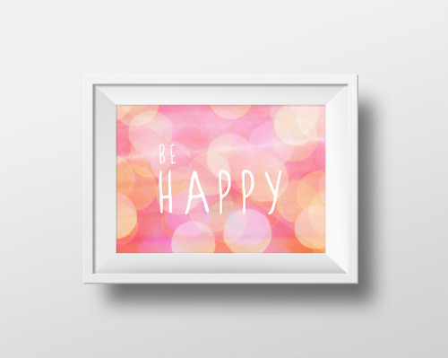 Abstract artwork with 'Be Happy' quote