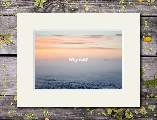 Beautiful foggy sunrise with 'Why Not?' quote